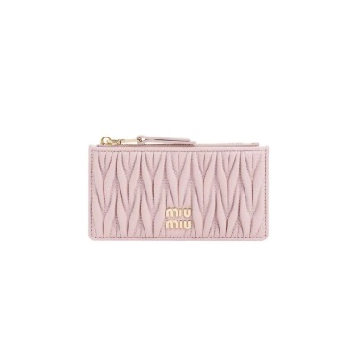 MIU MIU MATELASSÉ ZIPPERED SOLID COLOR LOGO LEATHER WALLET 5MB006-2FPP (15*8cm)